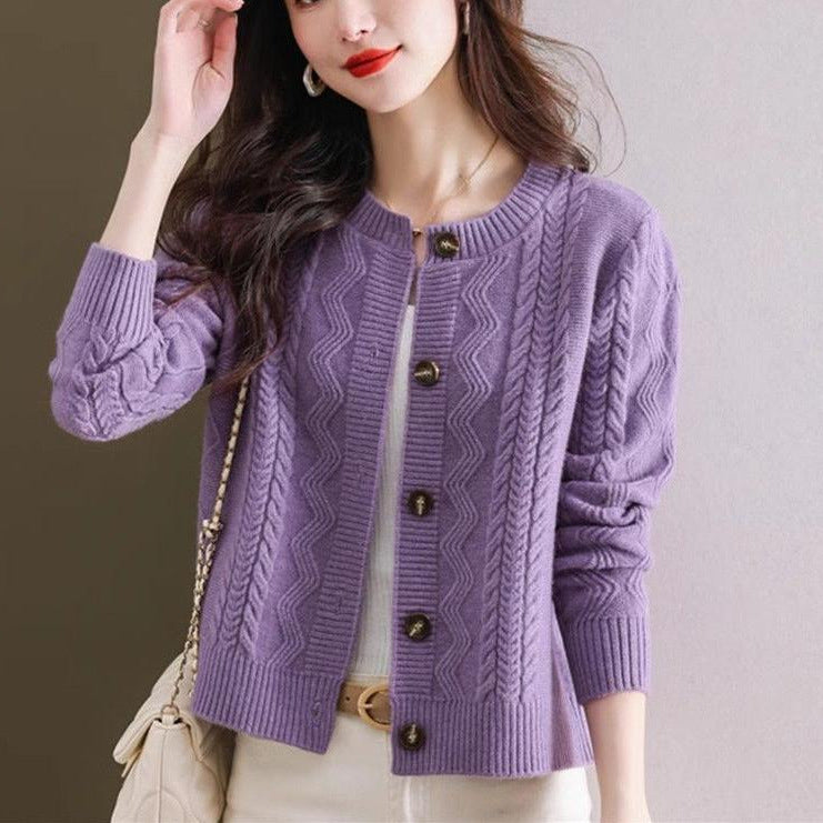 Damen kuschelige Strickjacke mit dekorativen Knopfdetails Drune