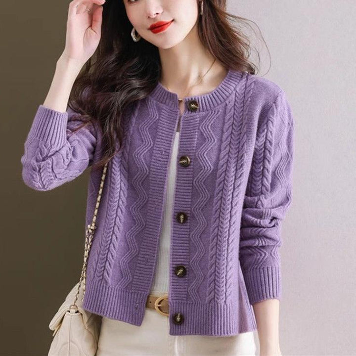 Damen kuschelige Strickjacke mit dekorativen Knopfdetails Drune
