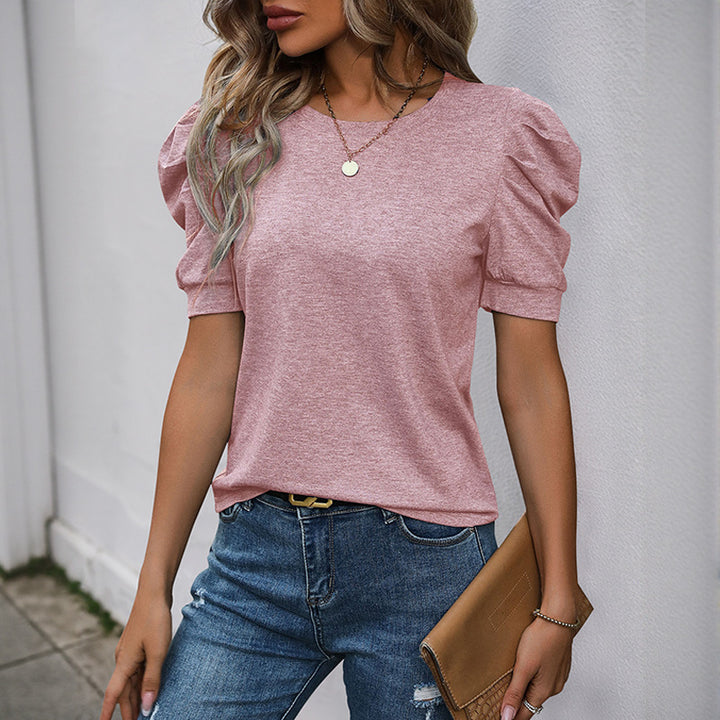 Drune | Solide Farbe Blase Ärmel T-Shirt Frauen