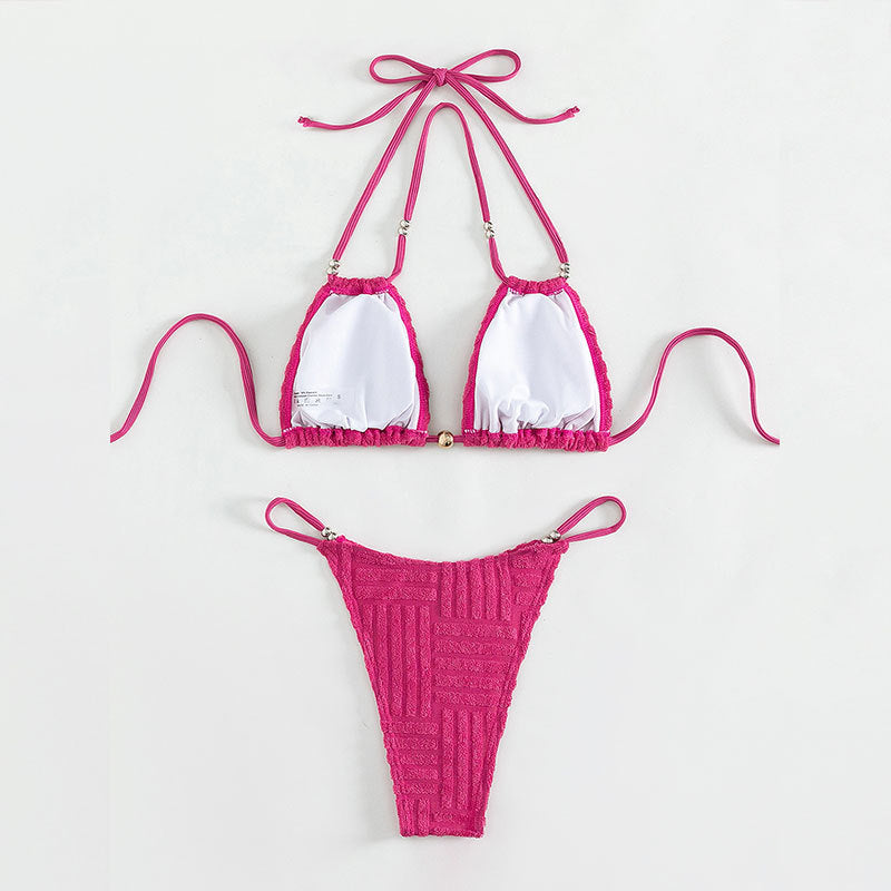 Damen Triangel-Bikini mit strukturiertem Obermaterial und goldenen Akzenten Drune
