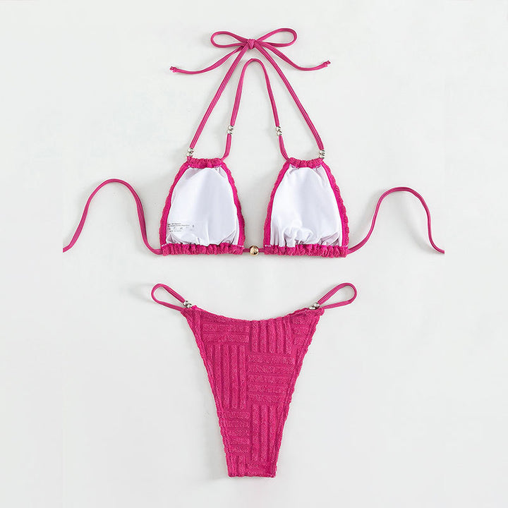 Damen Triangel-Bikini mit strukturiertem Obermaterial und goldenen Akzenten Drune
