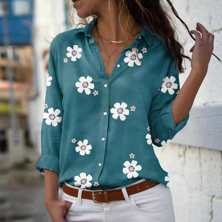 Damen Bluse mit Blumenmuster, Hemdkragen und lockerer Passform Drune