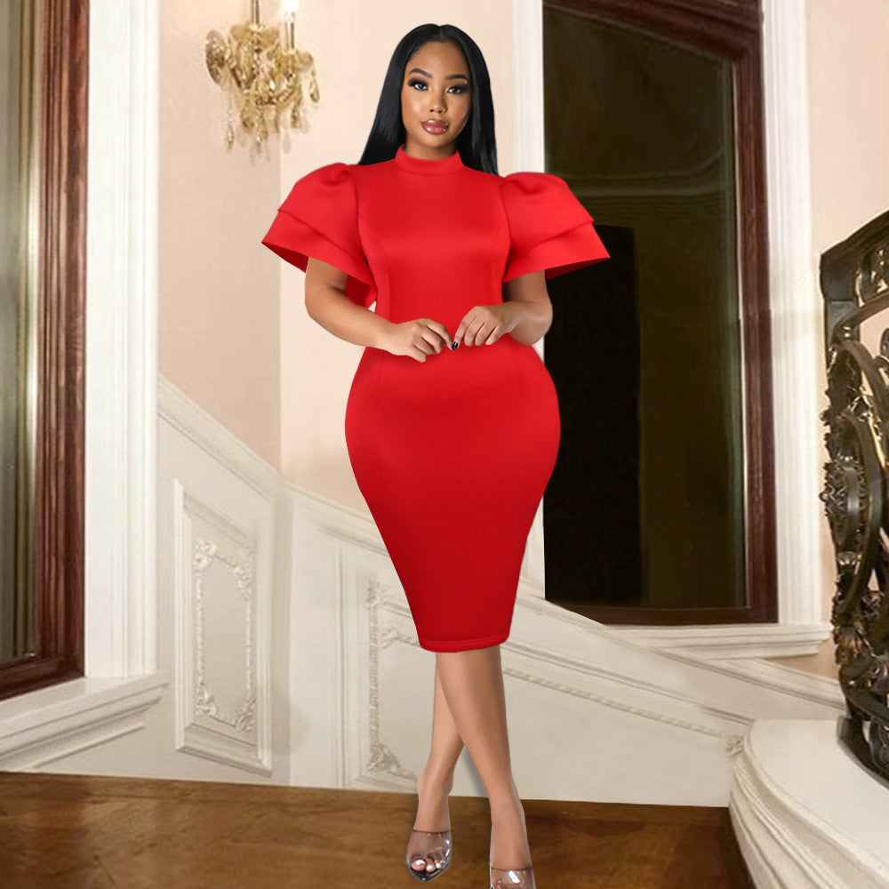 Damen figurbetontes Kleid mit voluminösen Ärmeln Drune