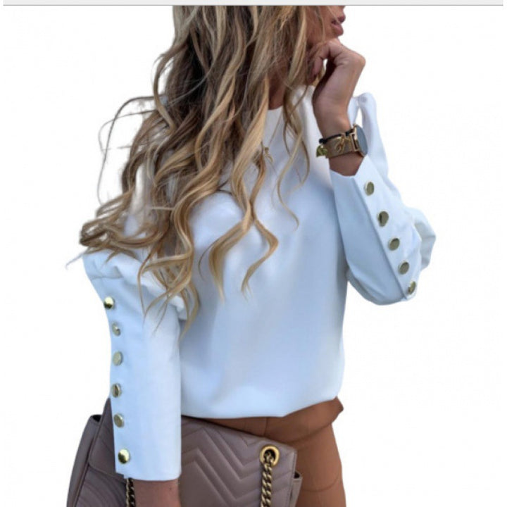 Damen Leichte Bluse mit Leopardenprint, Ballonärmeln und Zierknopfleiste Drune