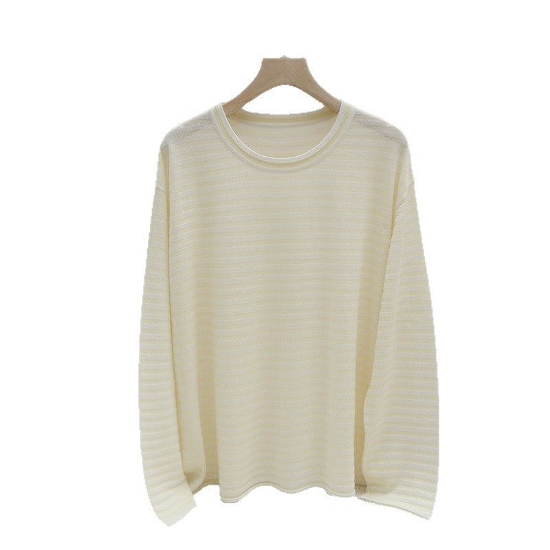 Damen Feines gestreiftes Langarmshirt mit Rundhalsausschnitt aus leichtem Jersey Drune