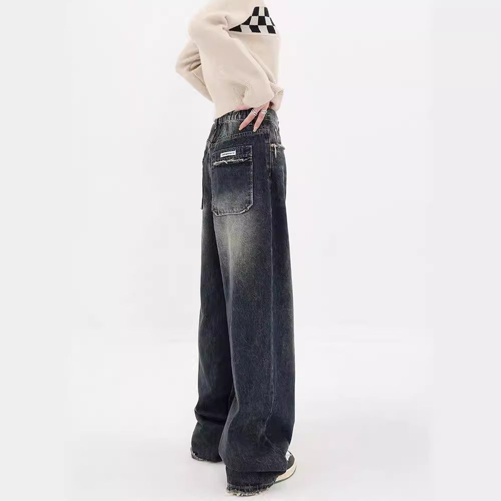Damen Weite Baggy-Jeans mit authentischem Used-Look Drune