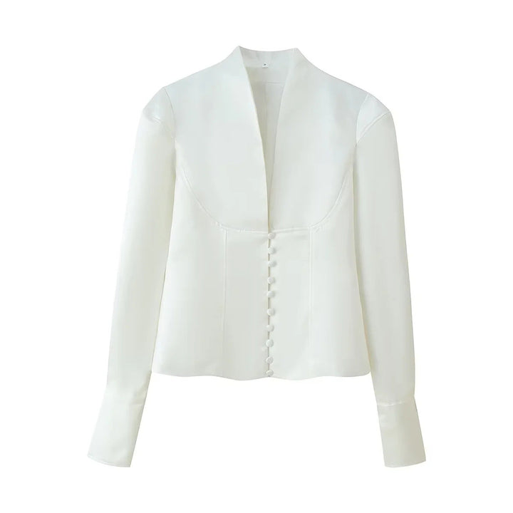 Damen elegante Blazerjacke mit modischem Stehkragen und dekorativen Knopfdetails Drune