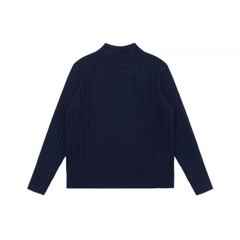 Unisex Oversize Zopfmuster-Pullover mit kurzem Stehkragen und geripptem Saum Drune