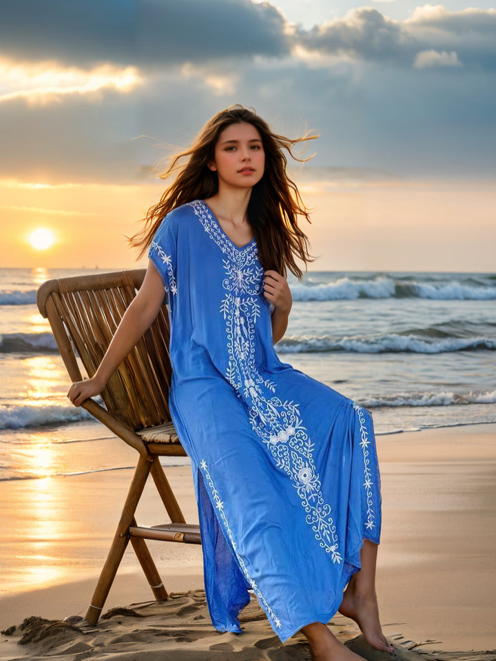 Damen eleganter Strandüberwurf mit filigranem Stickereidesign Drune
