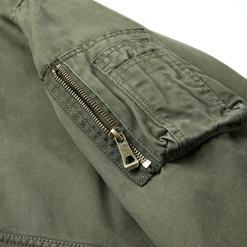 Herren  schwere Baumwoll-Twill Utility Bomberjacke mit schrägen Druckknopf-Taschen und Reißverschluss-Ärmeltasche Drune
