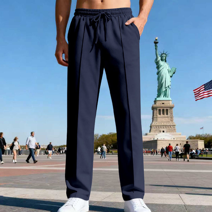 Herren Weite Travel-Loungehose mit Bügelfalte, elastischem Tunnelzug und seitlichen Eingrifftaschen Drune