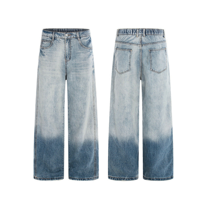 Damen Weite High-Waist Denim-Jeans mit Ombre-Saum und elastischem Rückenteil Drune