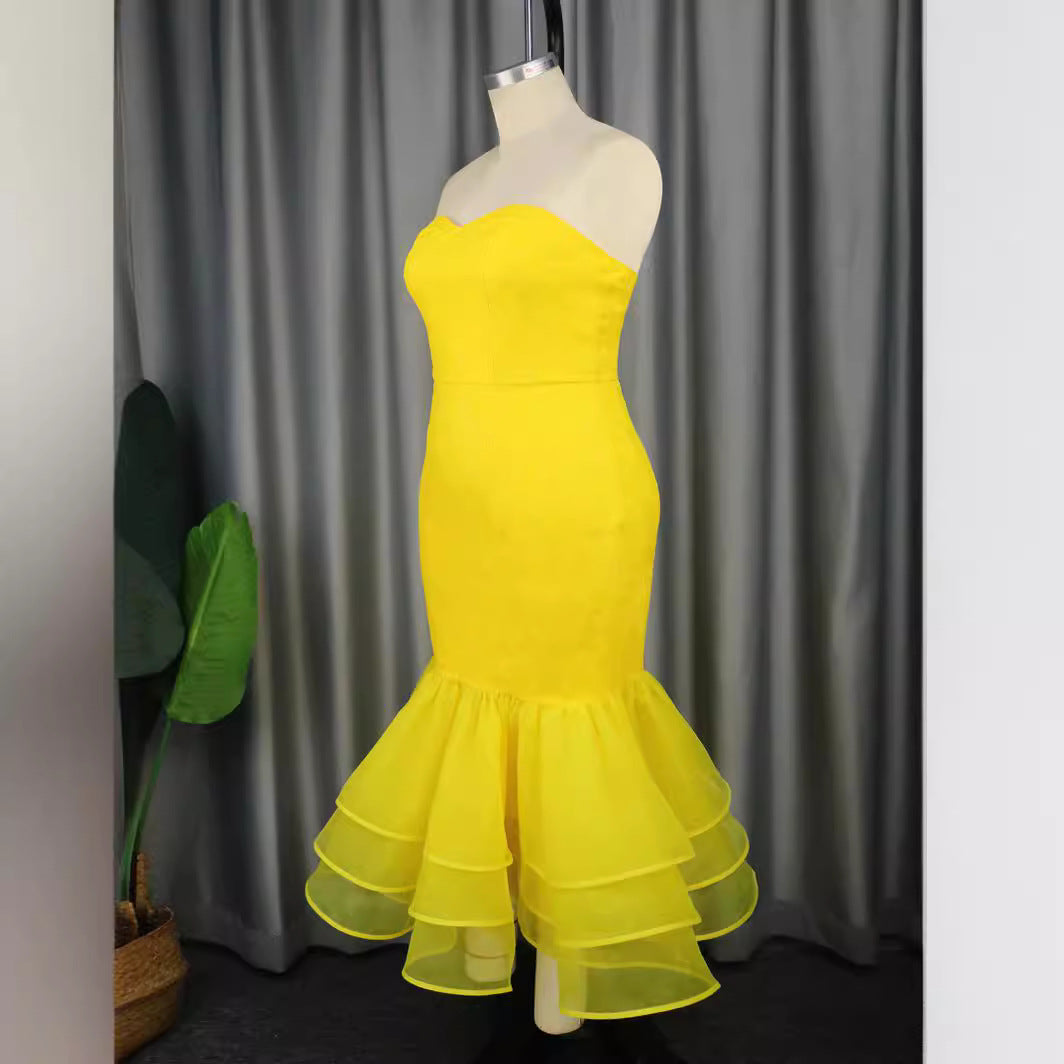 Damen Elegantes Mermaid-Kleid mit Rüschenabsatz Drune