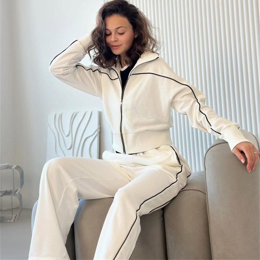 Damen sportliches Freizeitanzug-Set mit stylischem Schnitt und Kontrastnähten Drune