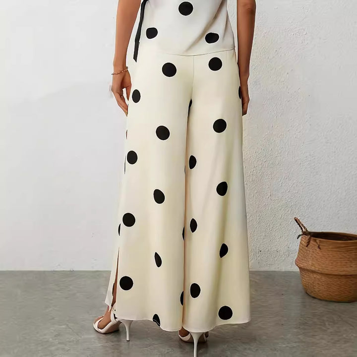 Damen Weite, luftige Polka-Dot Palazzohose mit eleganten Seitenschlitzen Drune