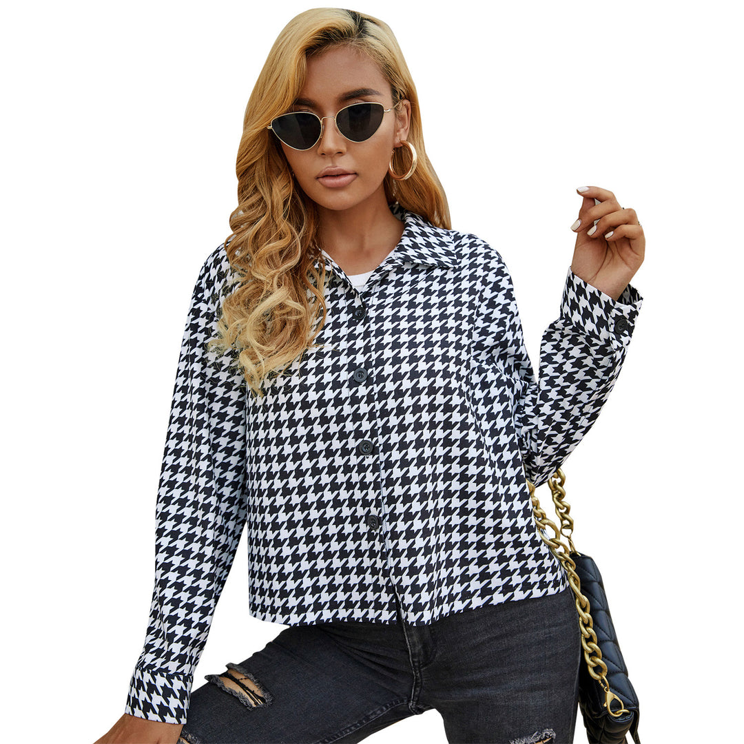 Damen stylisches Blusenshirt mit klassischem Hahnentrittmuster Drune
