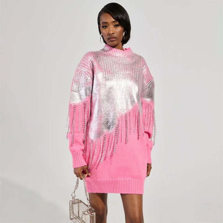 Damen Glamouröser Pullover mit Glitzerfransen Drune