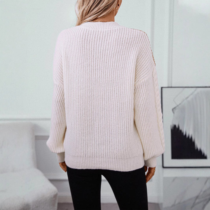 Damen Strickpullover mit modernen Farbblocklinien und Zopfmuster Drune