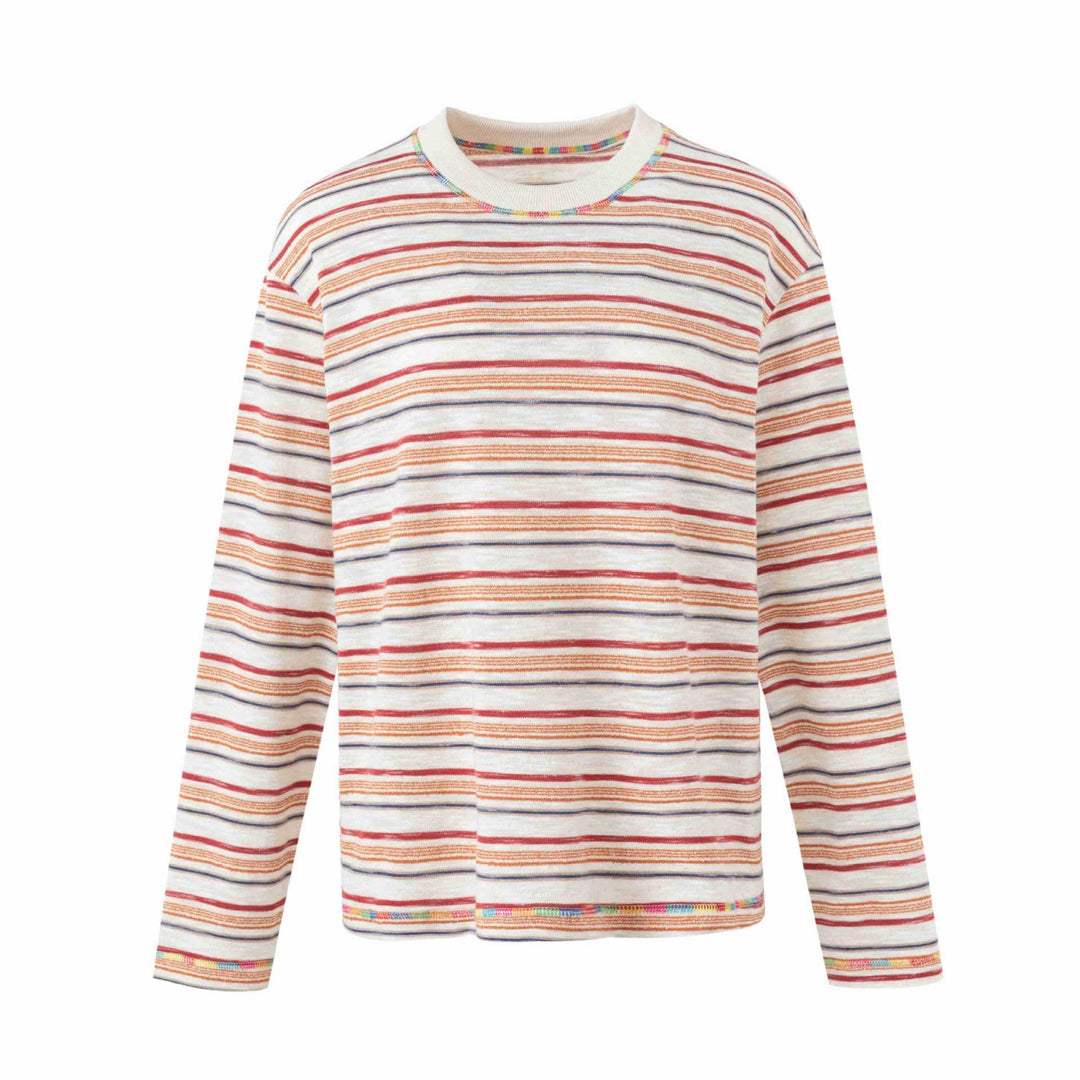 Damen Leichtes gestreiftes Langarm-Strickshirt mit Rundhalsausschnitt Drune