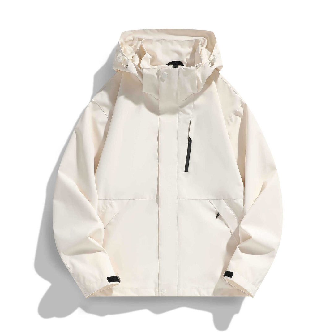 Damen Wasserabweisende Kapuzen‑Übergangsjacke mit verstellbarer Kapuze, verdeckter Frontblende und Multifunktionstaschen Drune
