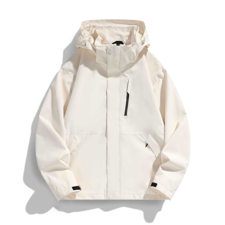 Damen Wasserabweisende Kapuzen‑Übergangsjacke mit verstellbarer Kapuze, verdeckter Frontblende und Multifunktionstaschen Drune