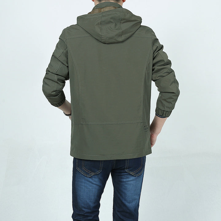 Herren Leichte Kapuzen-Fieldjacke im Urban-Utility-Stil mit Reißverschluss und Multifunktionstaschen Drune
