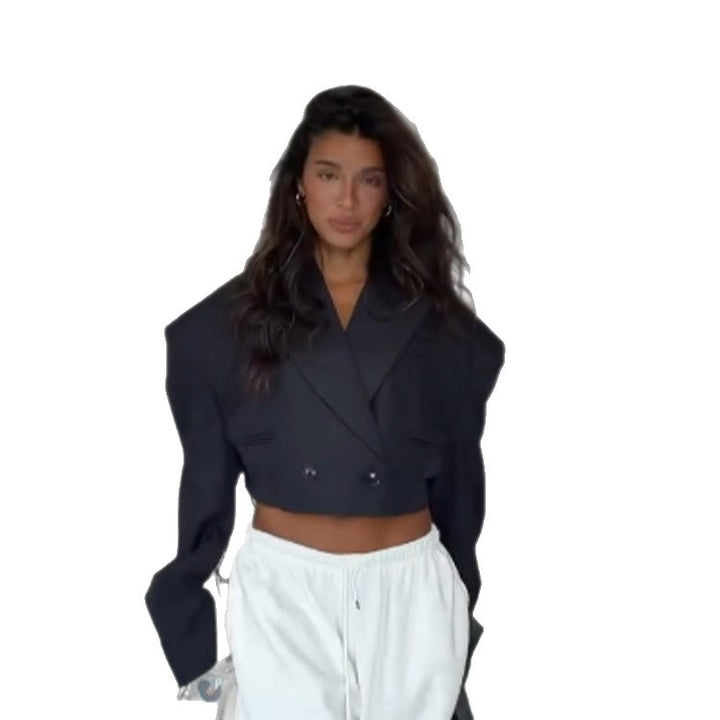Damen Cropped-Boxy-Blazer mit skulpturierten Schultern und kastiger Silhouette Drune