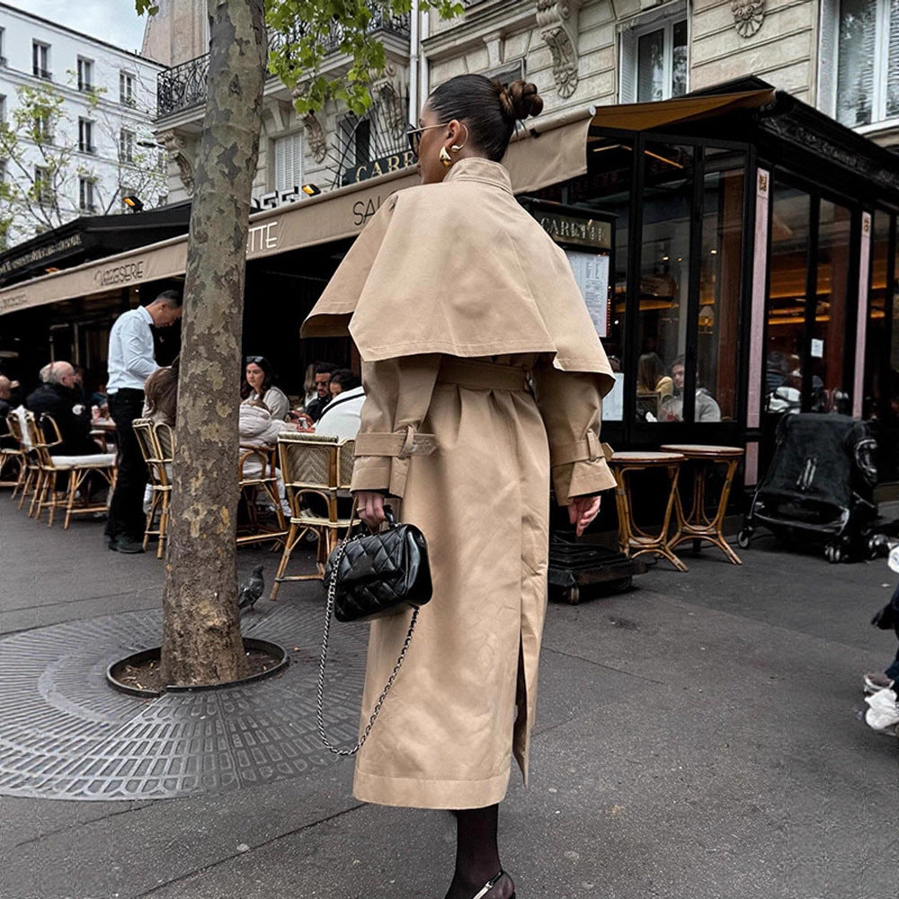 Damen eleganter Trenchcoat mit asymmetrischem Umhang Drune