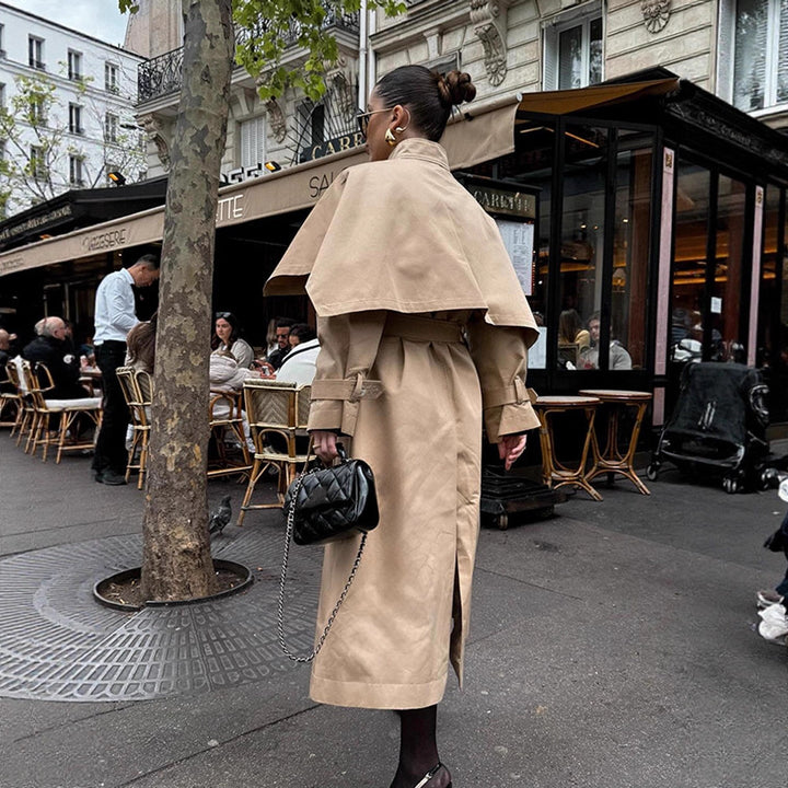 Damen eleganter Trenchcoat mit asymmetrischem Umhang Drune