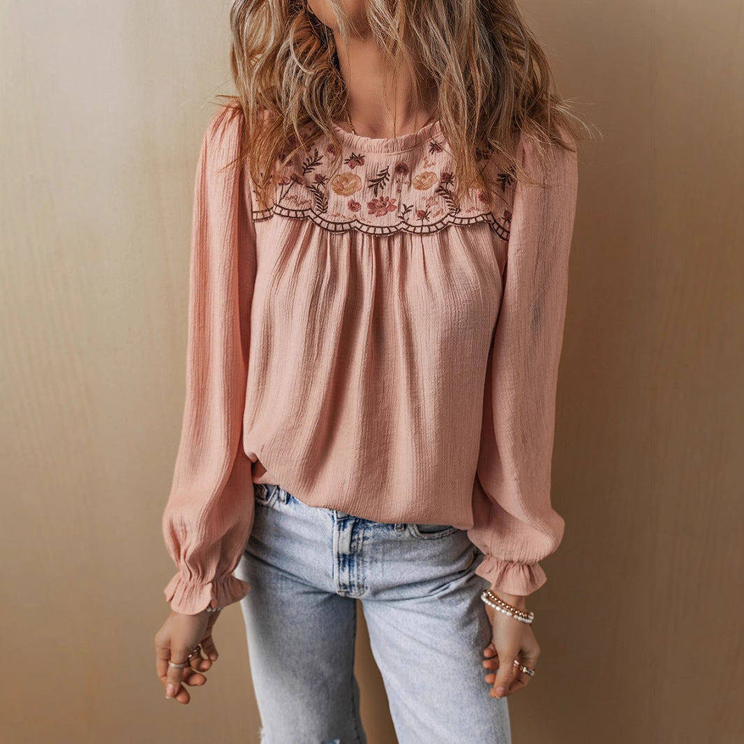 Damen Bluse mit kunstvoller Stickerei und lässigem Schnitt Drune