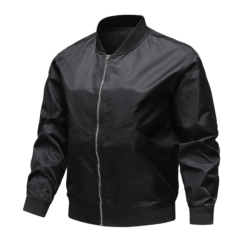 Men's  minimalist nylon flight bomber jacket with angled welt pockets and funnel rib collar Drune