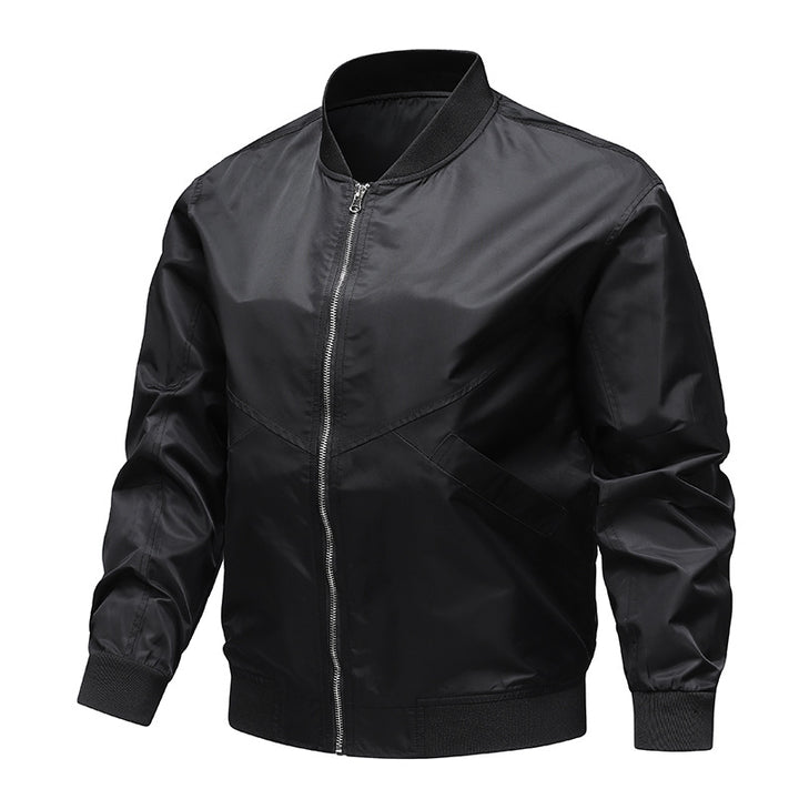 Men's  minimalist nylon flight bomber jacket with angled welt pockets and funnel rib collar Drune