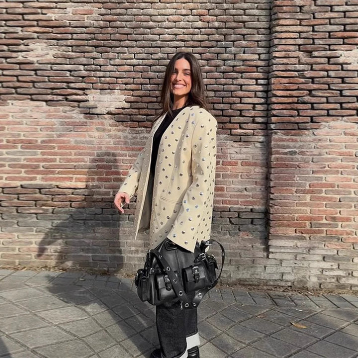Damen Elegante Blazerjacke mit glamourösen Steinapplikationen Drune
