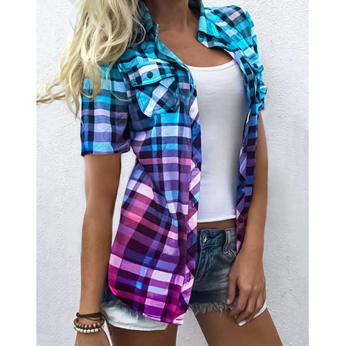 Damen nan lang geschnittenes Karoshirt mit aufgesetzten Brusttaschen und legerer Sommerpassform Drune