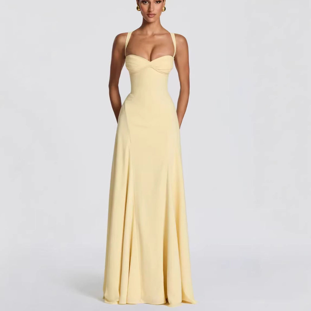 Damen Elegantes Maxikleid mit herzförmigem Ausschnitt und fließendem Stoff Drune