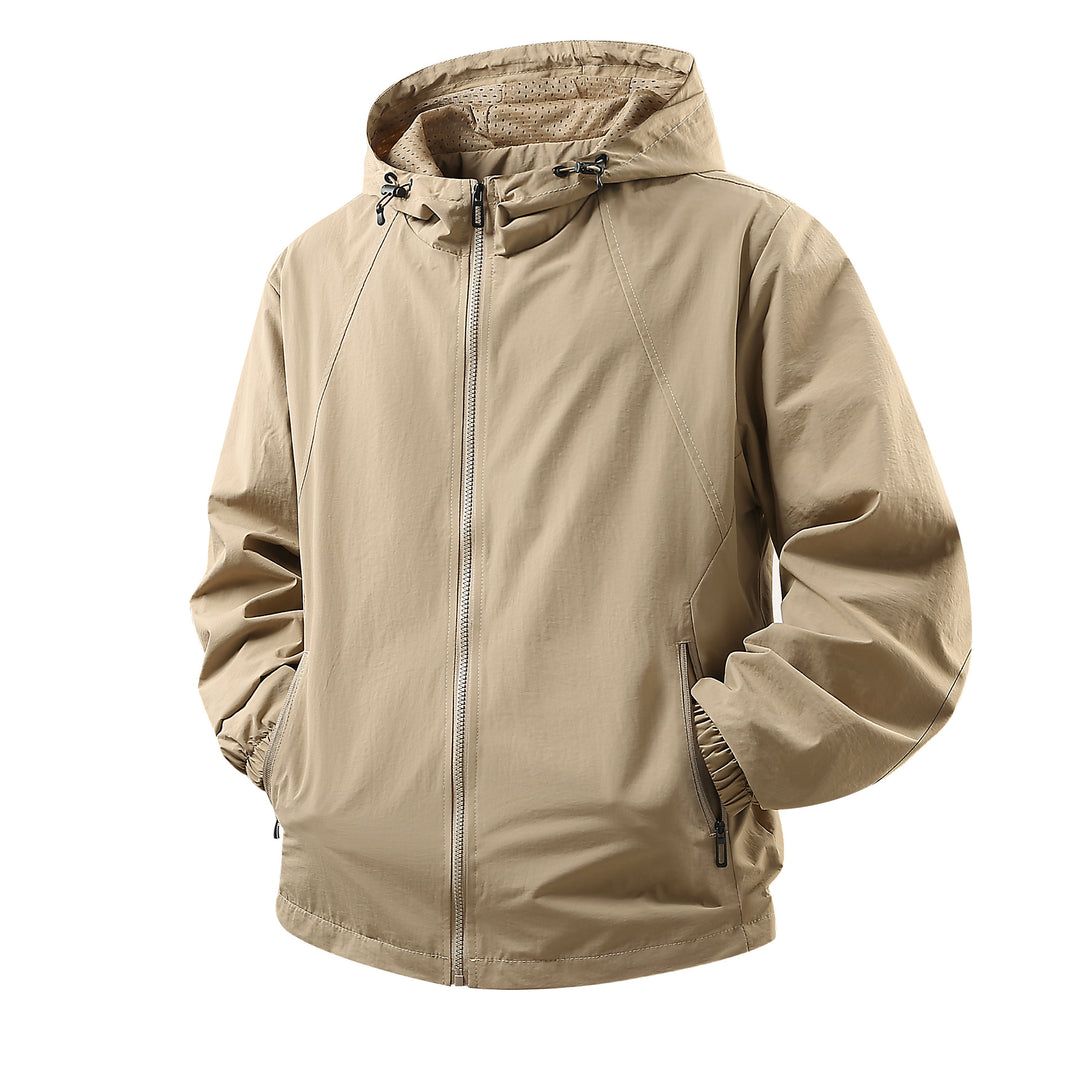 Herren Leichte atmungsaktive Kapuzen-Windjacke mit Mesh-Innenfutter und Reißverschlusstaschen Drune