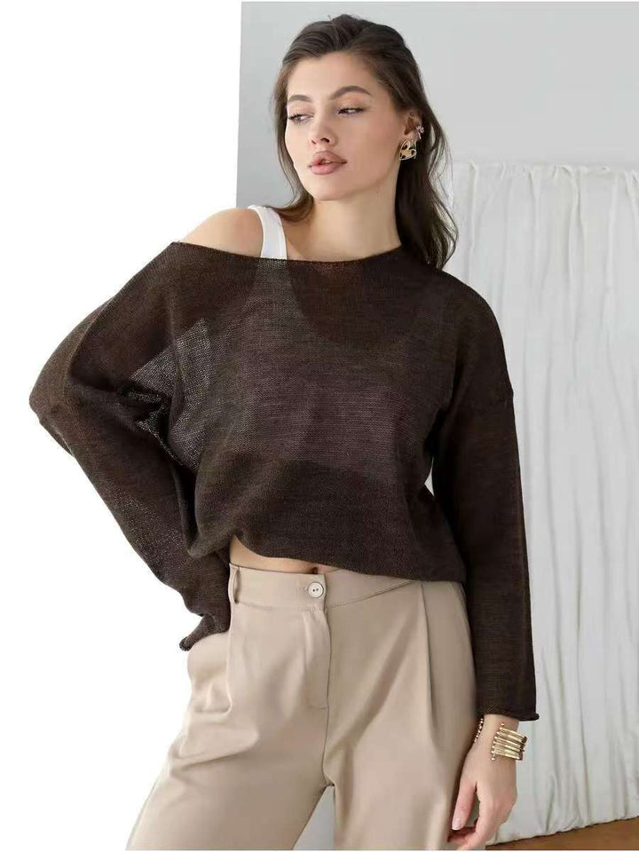 Damen luftiger Off-Shoulder Pullover mit weitem Schnitt aus feiner Strickqualität Drune
