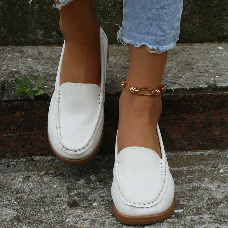 Damen lässige Slip-On Loafer mit ergonomischer Keilsohle, gepolstertem Komfortfußbett und dekorativer Kontrastnaht Drune