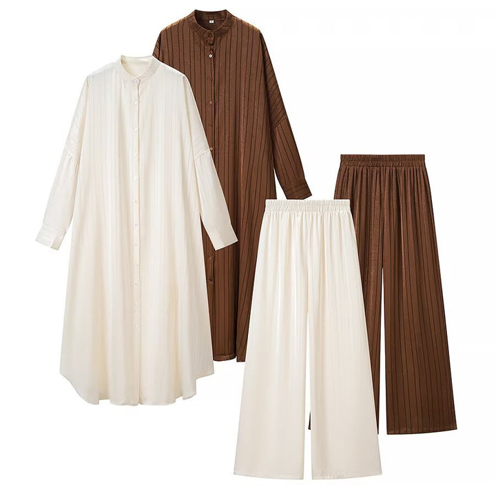 Damen Maxikleid im Plissee-Kaftanstil mit Oversize-Ärmeln und Knopfleiste Drune