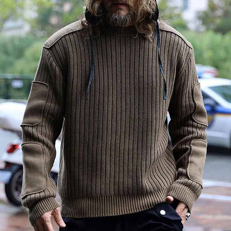 Herren Militär-inspirierter Rippsweater mit Ellbogenpatches und Schulterklappen Drune