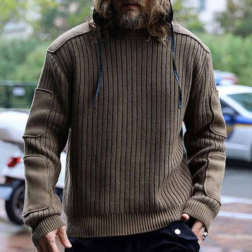 Herren Militär-inspirierter Rippsweater mit Ellbogenpatches und Schulterklappen Drune