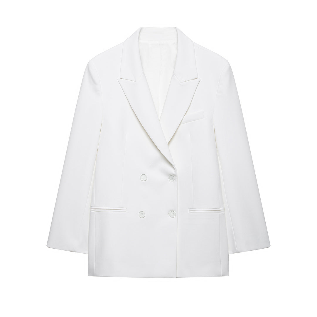 Damen Doppelreihiger Longline-Blazer mit Oversize-Schnitt und Paspeltaschen Drune
