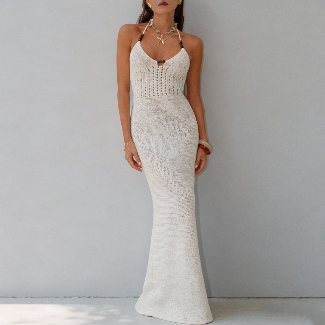 Damen elegantes Strickmaxikleid mit raffinierten Details Drune
