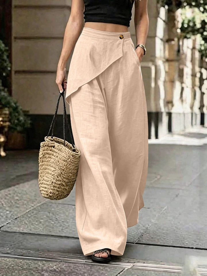 Damen Leichte Leinenhose mit Wickel-Front und weitem Bein Drune