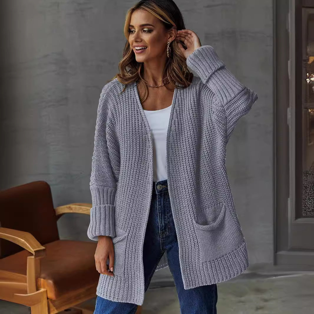 Damen Grobstrick Cardigan mit praktischen Taschen und oversized Passform Drune