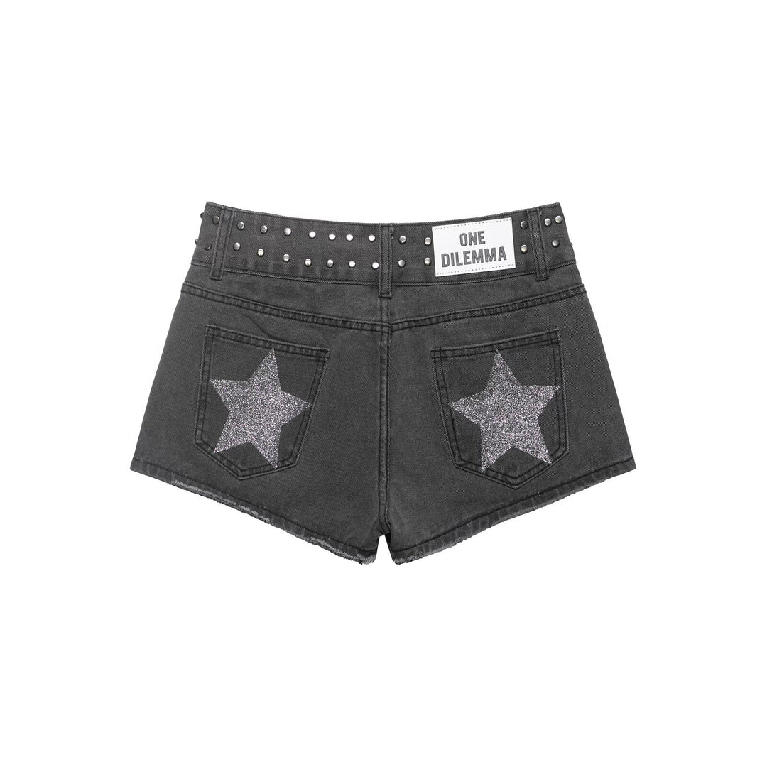 Damen Jeans-Shorts mit dekorativen Nieten Drune
