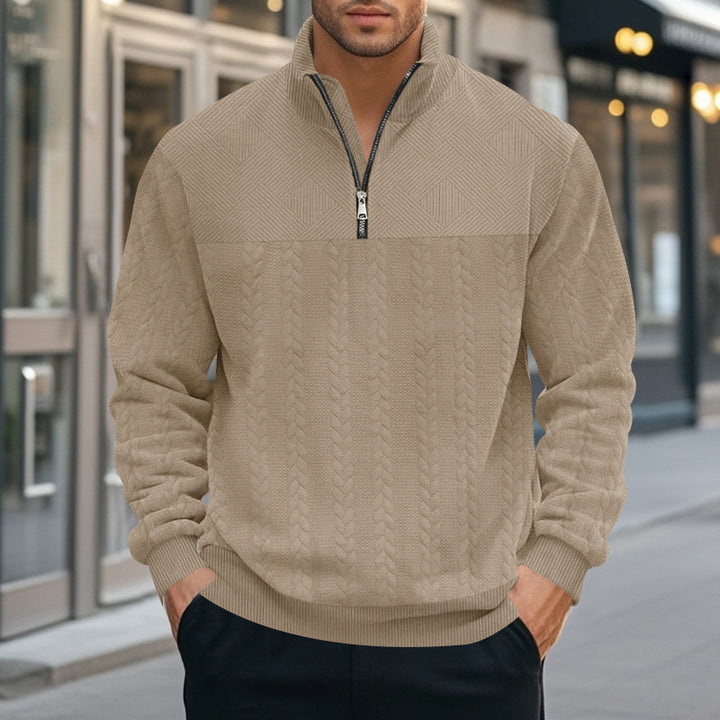 Herren nan strukturierter Halbzip-Strickpullover mit Stehkragen und Zopfmuster Drune