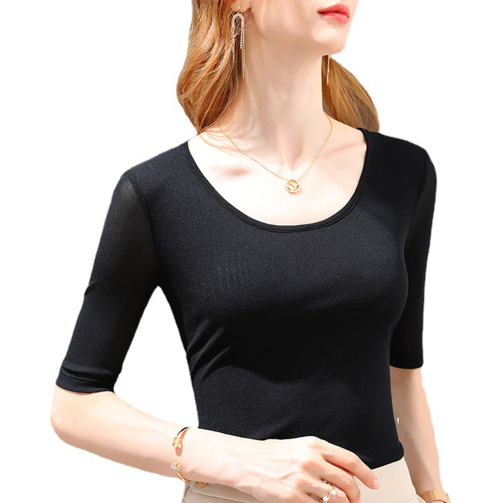 Damen T-Shirt mit elegantem Rundhalsausschnitt und feinen, transparenten Ärmeln Drune