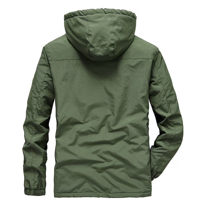 Herren Winddichte Kapuzenjacke mit vollem Sherpa-Innenfutter und Reißverschluss‑Taschen Drune