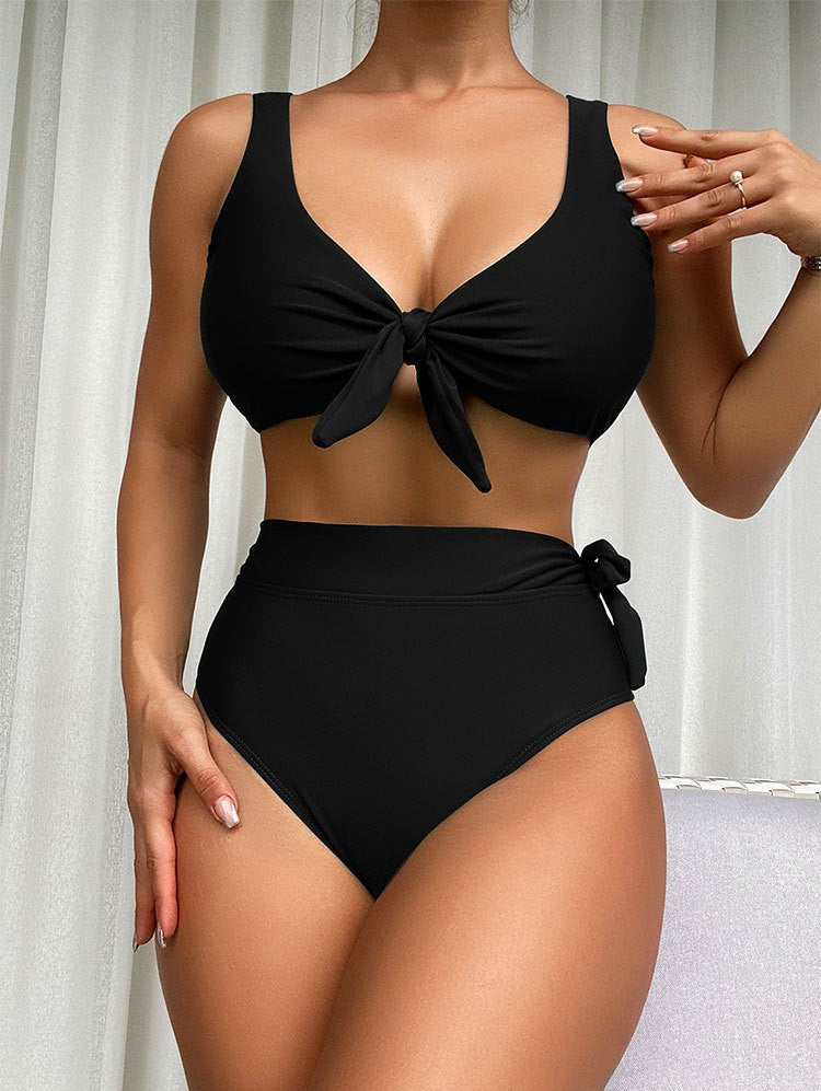 Damen Hochtaillierter Bikini mit modischem Knoten und unterstützendem Top Drune